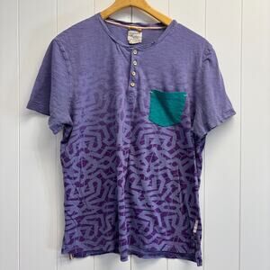 Koto‎ Mens Preppy Beach Casual Henley T Shirt Size L Purple Pocket College USA
